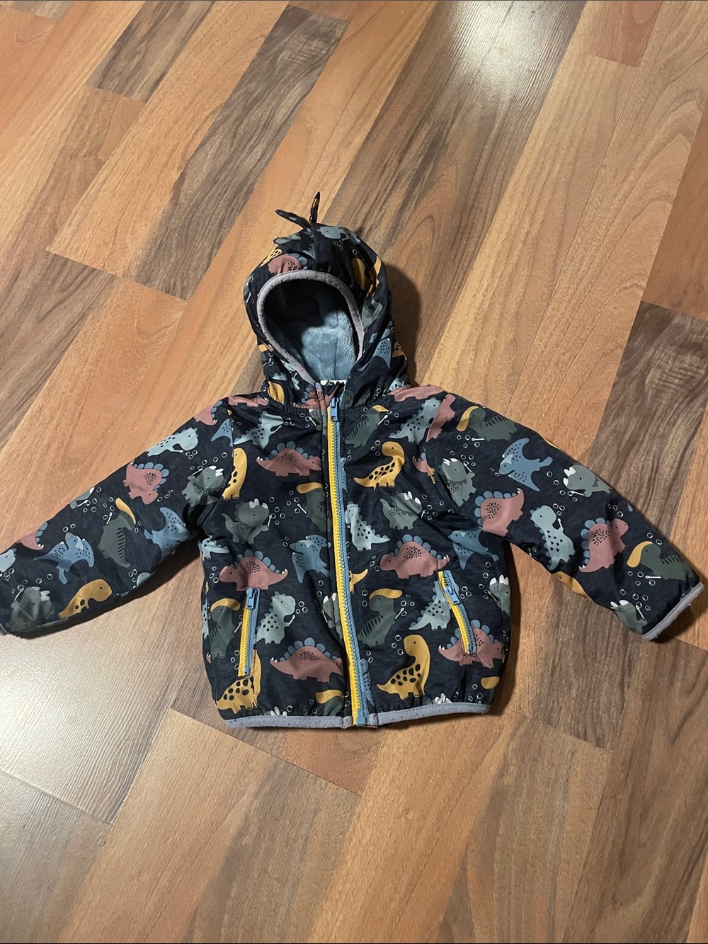 Baby Hooded Dino Print Winter Jacket - Black/Multi 24month